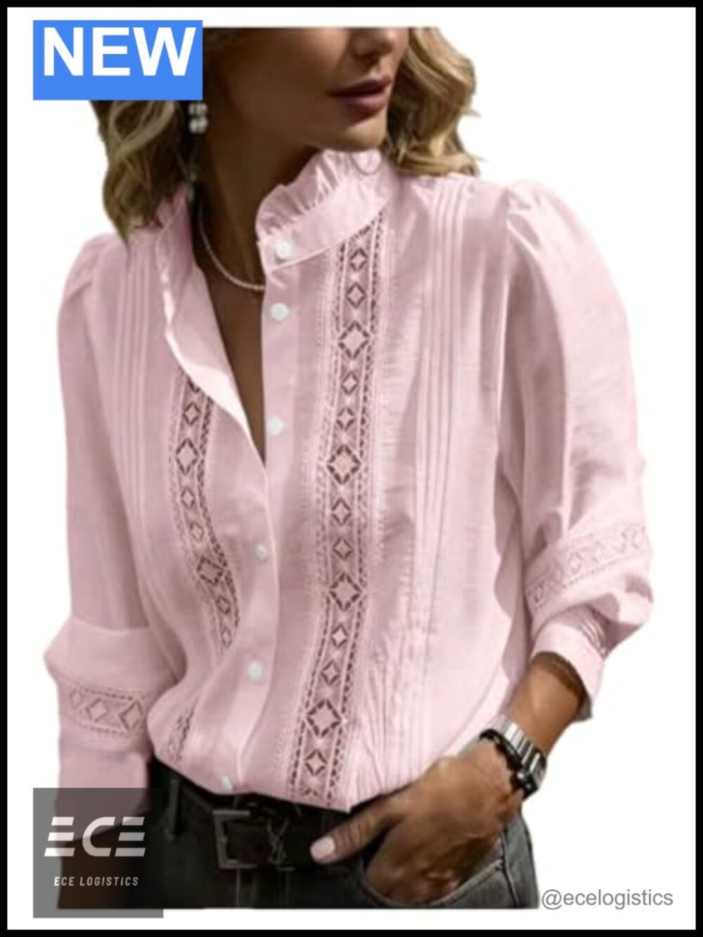 Lace Button Down Shirt Embroidered Long Sleeve Mock Neck Blouse